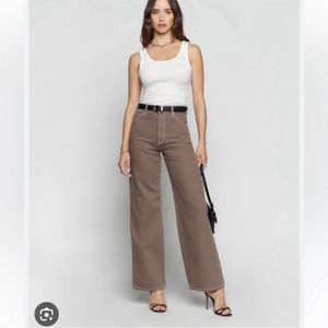 Reformation Cowboy High Rise Wide Leg Jeans Cacao Wash